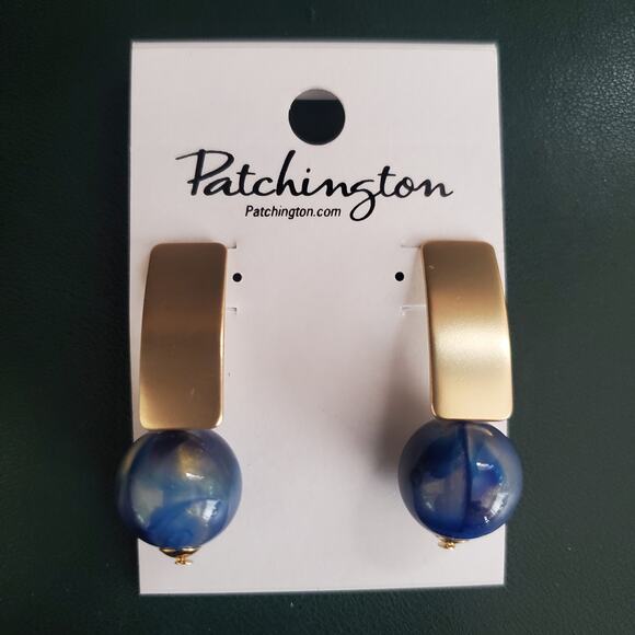 Patchington Iridescent Bead Drop Earrings Matte Gold Tone Navy Beads‎ Drop NWT - Picture 1 of 7